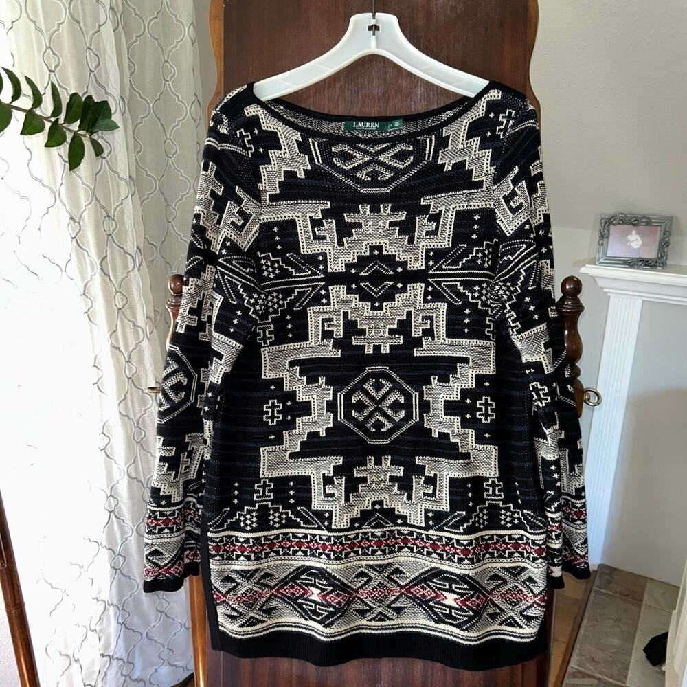 Ralph Lauren Women's Southwestern Aztec Cotton Sweater Tunic Length Large